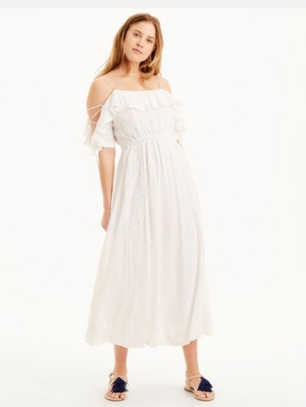 $278 CLUB MONACO Fairy Cottagecore Embroirdery Bohemian Maxi Dress White Small